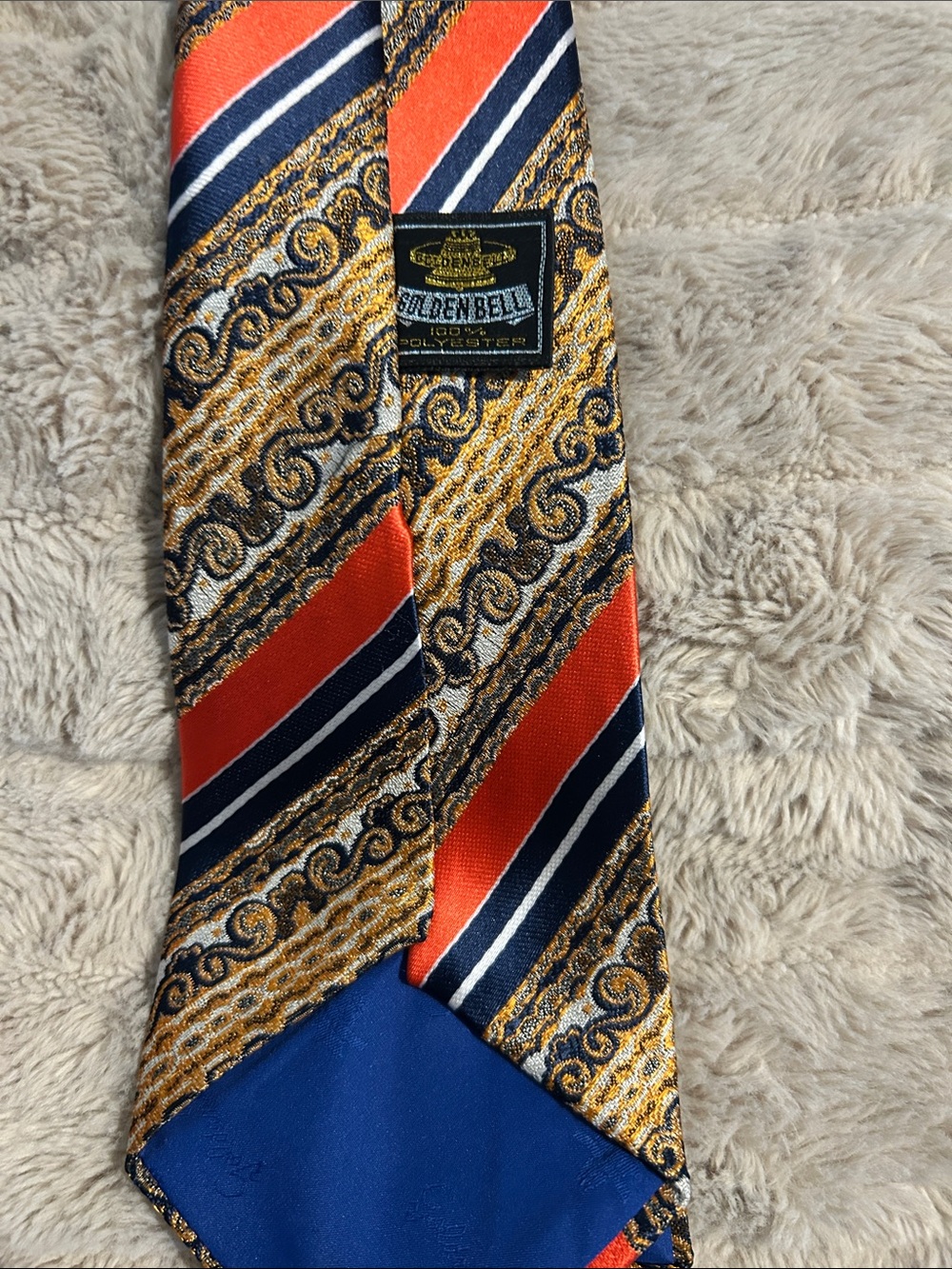 Men's Multicolor Striped Silk Tie - Orange & Navy golden bell